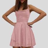 Ding Solid Color Sling Backless Cake Dress